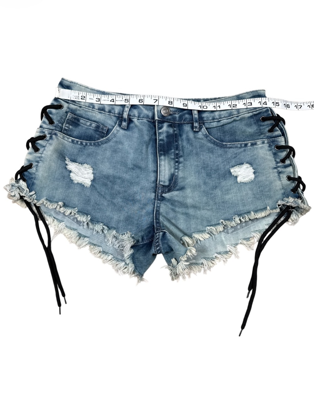 Forever 21 Lace-Up Distressed Denim Shorts Size 26 NWT - Picture 7 of 10